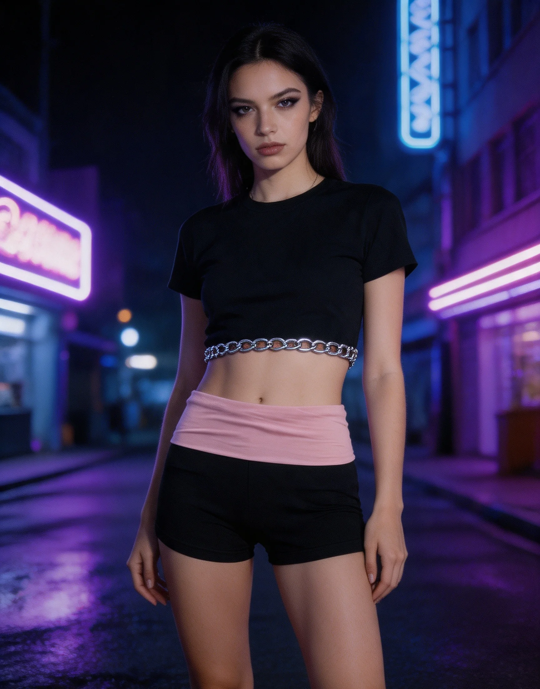 Summer Subculture Black Pink Contrast Folding Waist Hot Pants Hot Pants