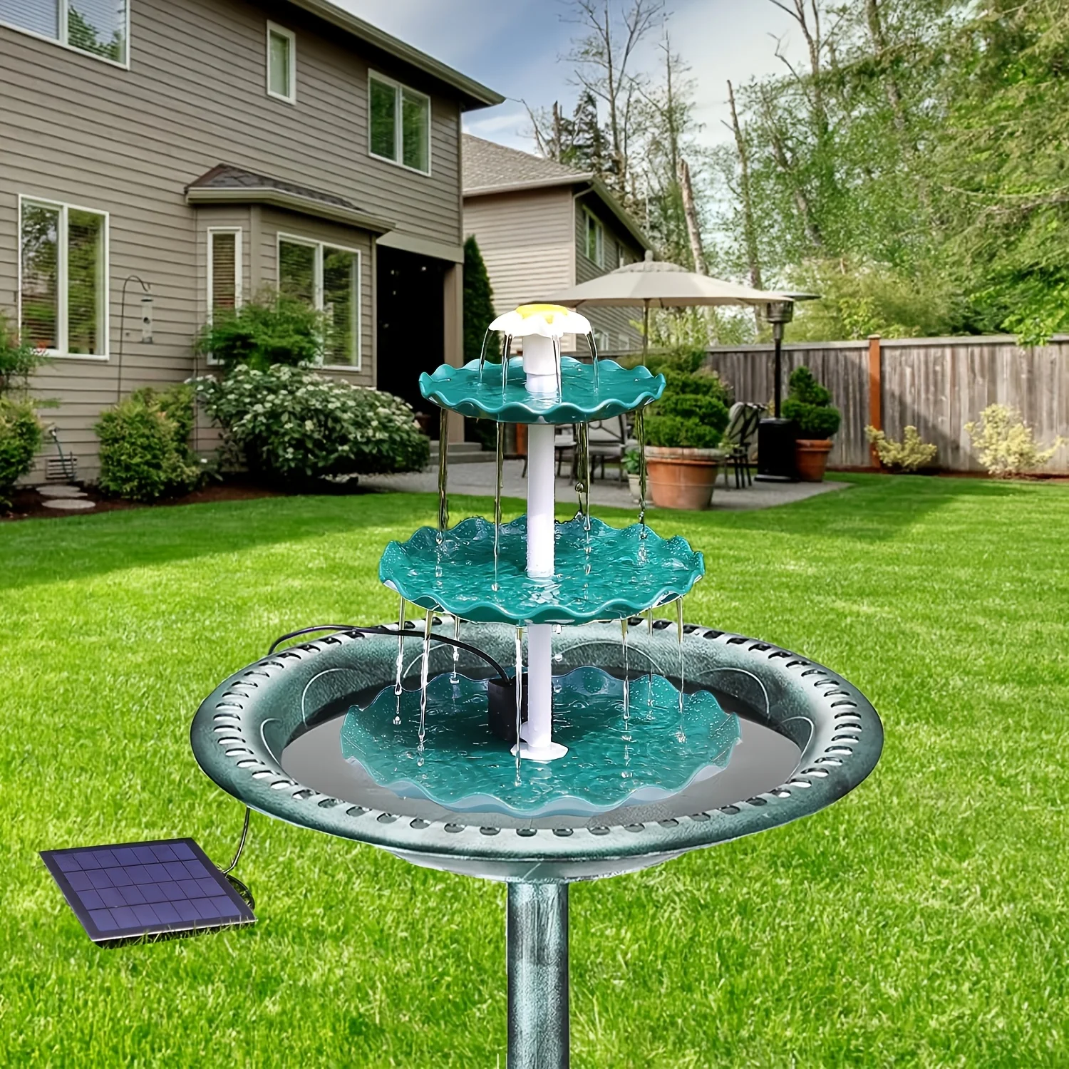 مجموعة نافورة مياه ثلاثية مموجة 3.5 وات، مجموعة نافورة حمام الطيور قابلة للفصل، نافورة شمسية ذاتية الصنع، حديقة، شرفة، فناء #1