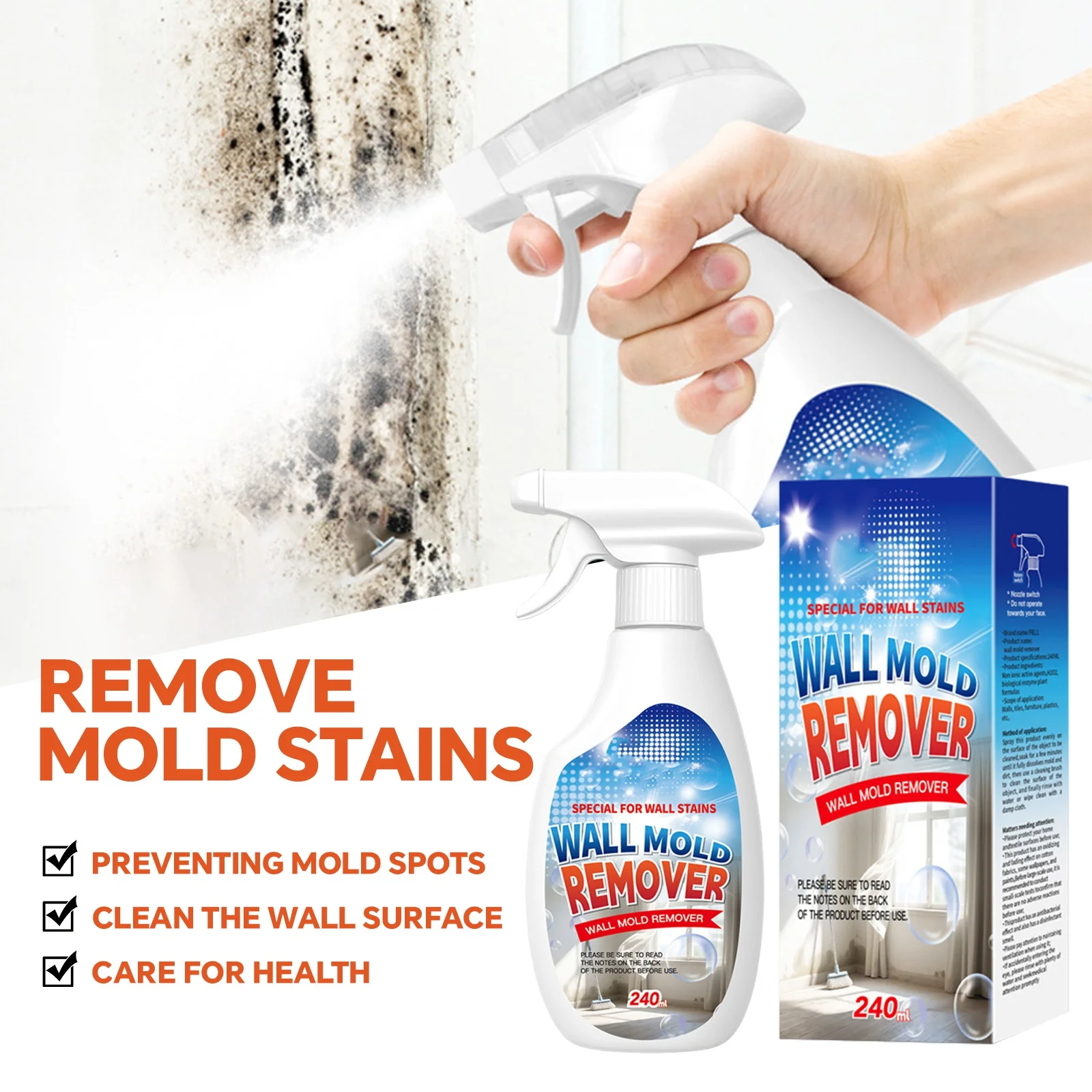 Removal Spray Fiell Wall Stain Remover For Painted Walls WallCleaning Spray Multi-Surface Cleaning Solution Dirt And Stain
