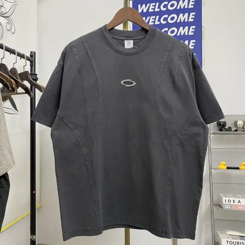 

Ретро-футболка с простым дизайном, круговой вышивкой и широким кроем, в стиле хип-хоп, модная, с коротким рукавом