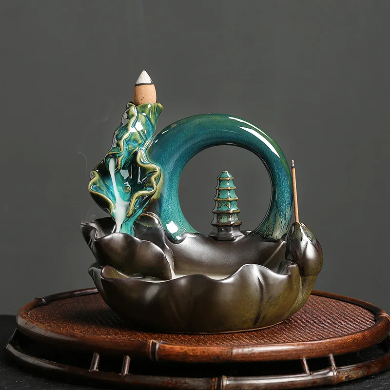 Ceramic The Moon Pagoda Backflow Waterfall Incense Stick Holder Home Ornament