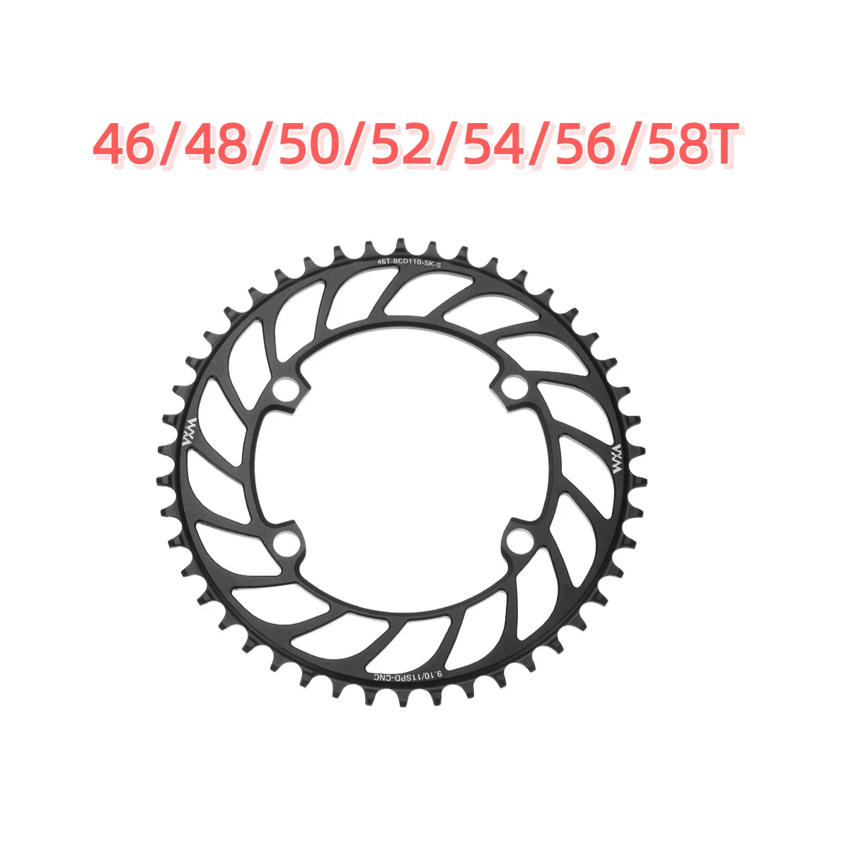 

110BCD Bike Chainring 46/48/50/52/54/56/58T Bicycle Chainring Round Aluminum Narrow Wide Tooth Bike Chainwheel for MTB Black