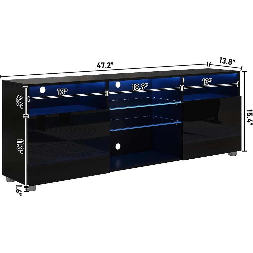 حامل تلفزيون LED حديث لأجهزة التلفاز مقاس 50-60 بوصة، وحدة تحكم وسائط عالية اللمعان مع درج وإضاءة LED