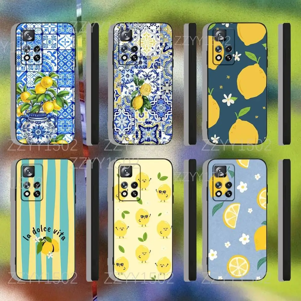 Lemon Friut Summer Fresh Phone Case For Samsung S26,S25,S24,Ultra,S20,S30,Plus,S22,S23,Ultra,Plus,5G Soft Black