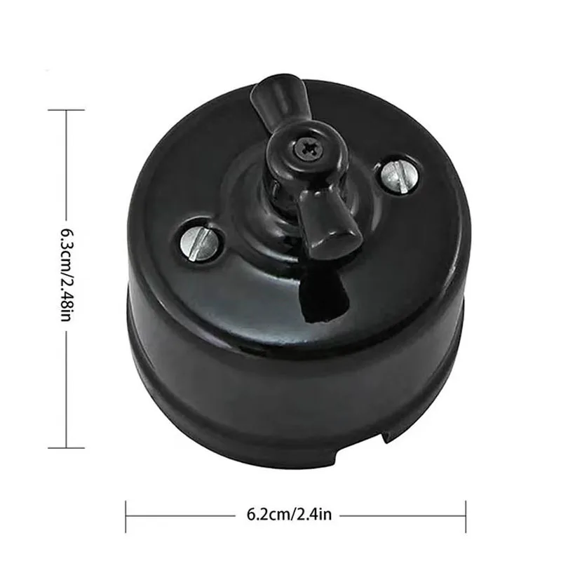 Black Wall Ceramic Rotary Switch Surface Installation Retro Knob Switch EU Socket for Home Improvement