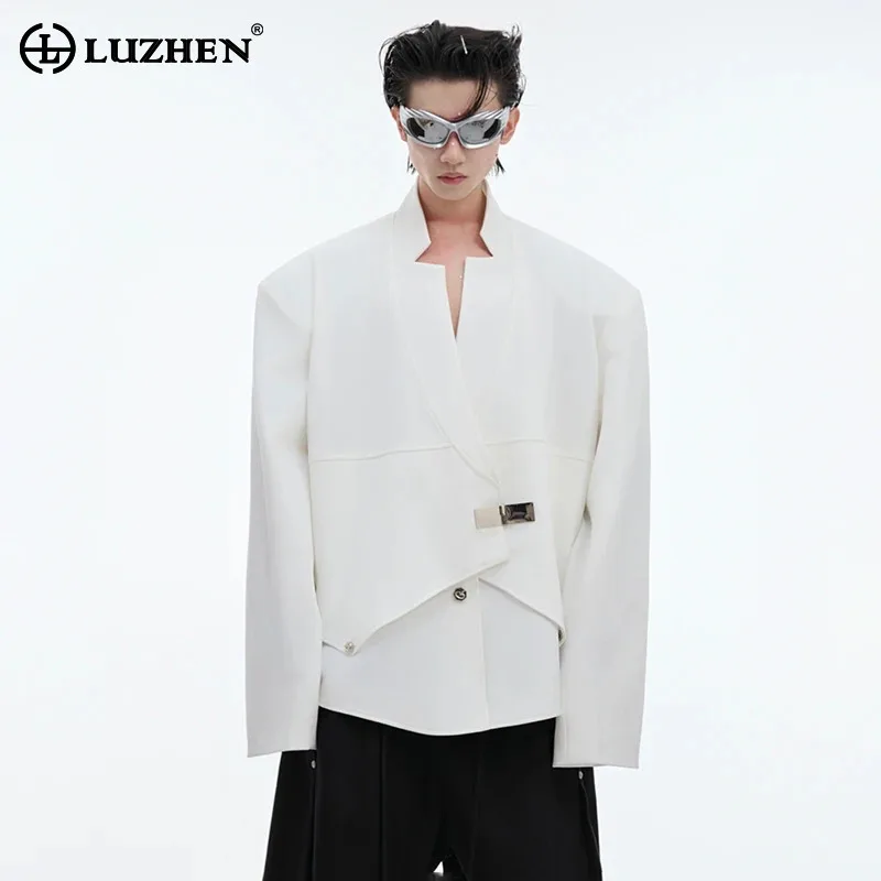 

LUZHEN Autumn New Asymmetric Design Suit Jacket Metal Buckle Solid Color Original 2024 Men's Streetwear Handsome Coats LZ5150