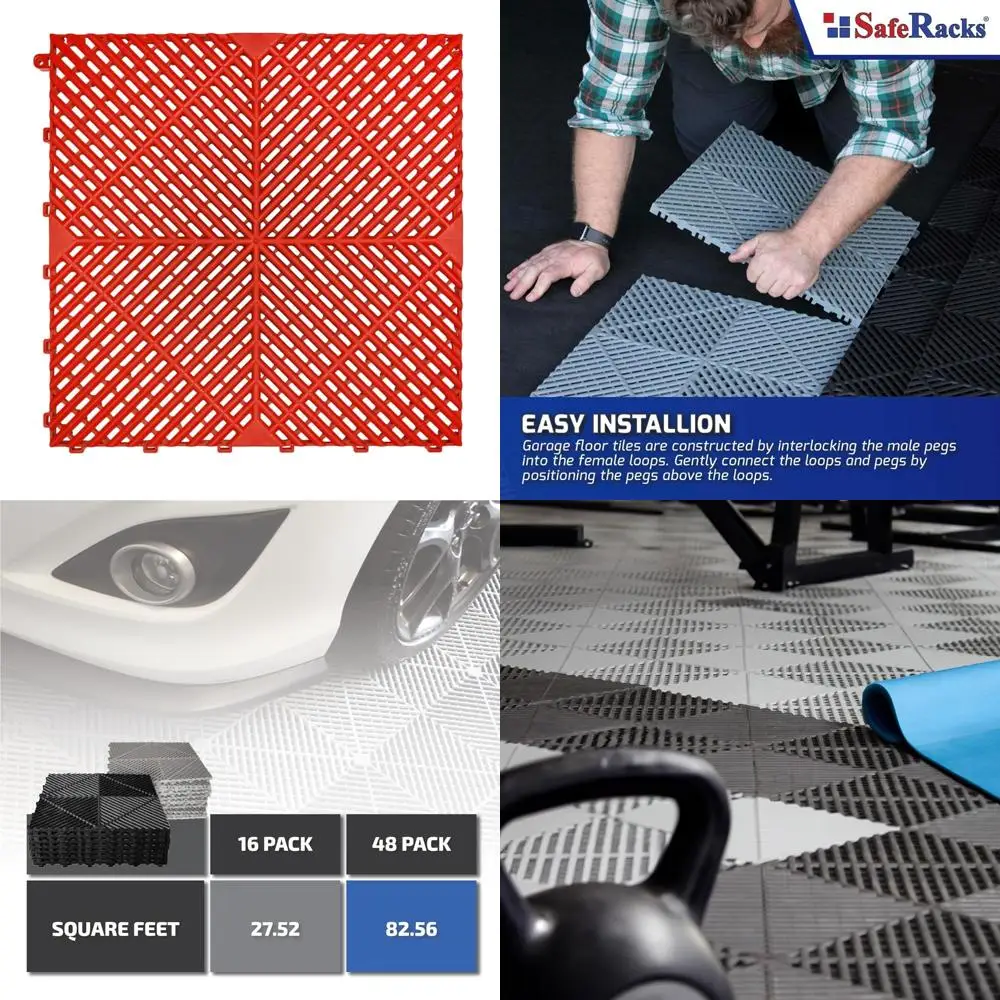 بلاط متشابك مضلع لأرضيات المرآب - بفتحات تهوية، ذاتية الصرف، غير قابلة للانزلاق، أرضيات من مادة البولي بروبيلين المعيارية، مثالية لسهولة الداخلي