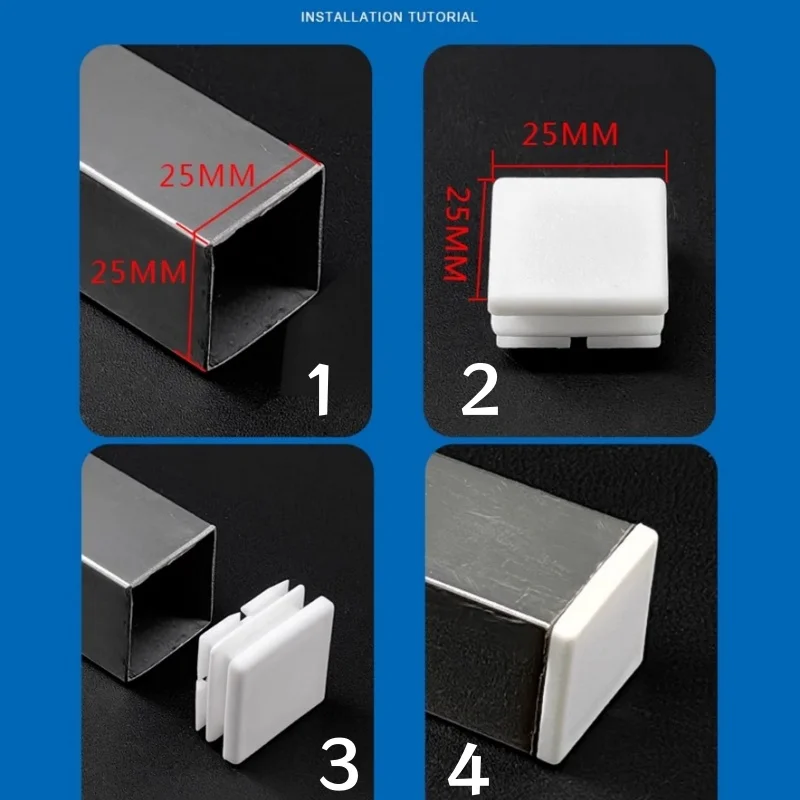 Square/Rectangle Plastic White Blanking End Cap Tube Pipe Insert Plug Bung 15x15~60x120mm Anti-Slip Table Chair Foot Cover