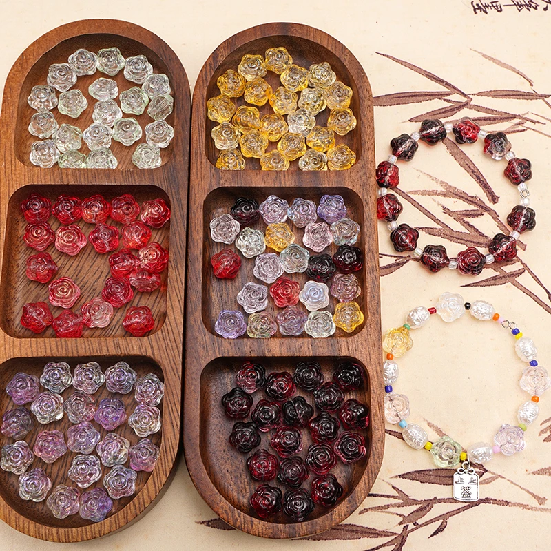 

10-30pcs 12mm Multicolor Glass Rose Beads For Jewelry Making Flower Charms Spacer Beads Crafts DIY Bracelet Necklace Accessories