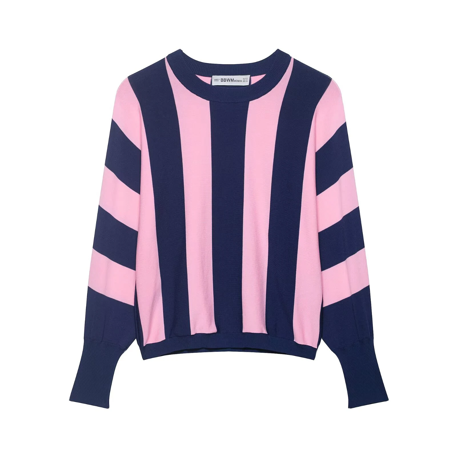 

European and American style women's new 2026 casual versatile round neck striped knitted sweatshirt