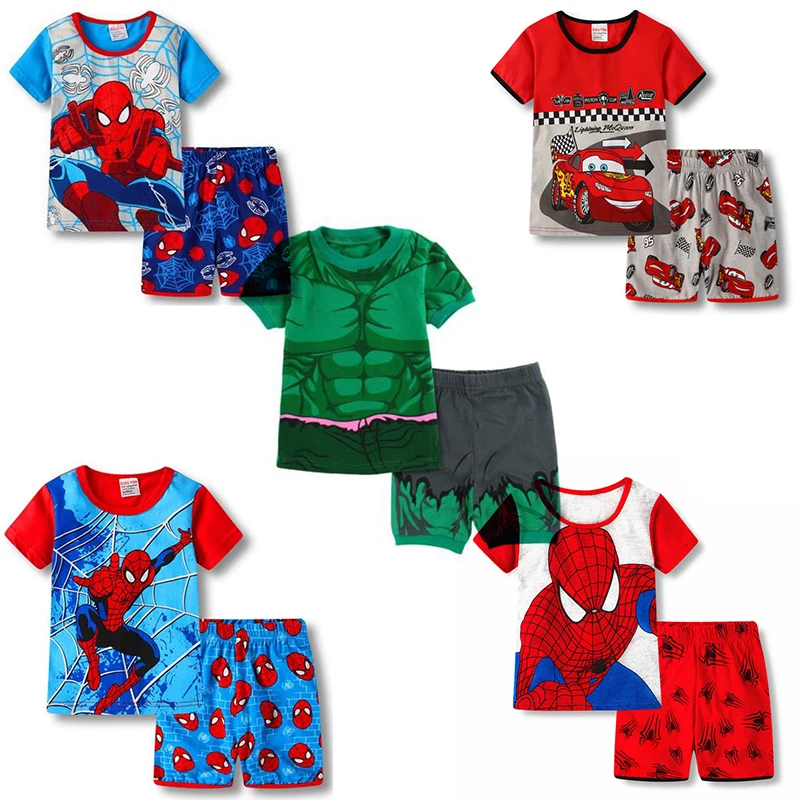 Summer Children Pajamas Set Short Sleeve T Shirt Shorts Pyjamas Kids Boy Girls Pijamas Cartoon cosplay Spiderman Baby Sleepwear