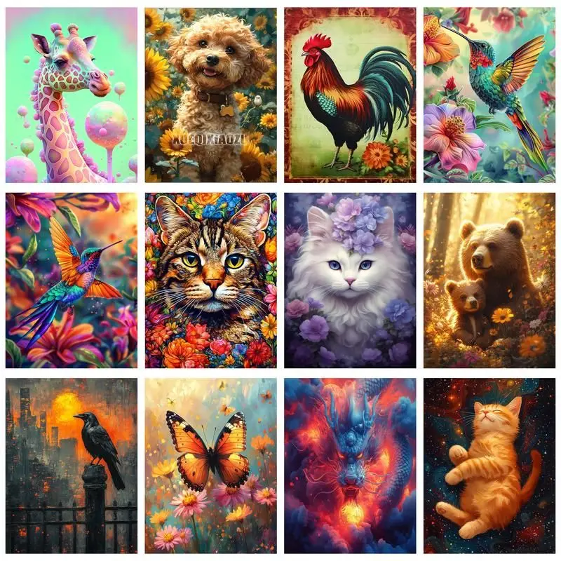 CHENISTORY 5D Diamond Embroidery Animals Rhinestone Mosaic Full Layout Diamond Painting Bird Cat Cross Stitch Kit Home Decoratio