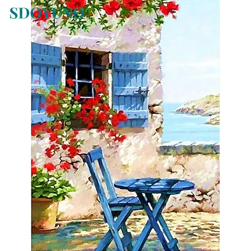 

SDOYUNO DIY Pictures By Number Window Kits Hand Painted Paintings Drawing On Canvas Painting By Numbers Landscape Home Decor