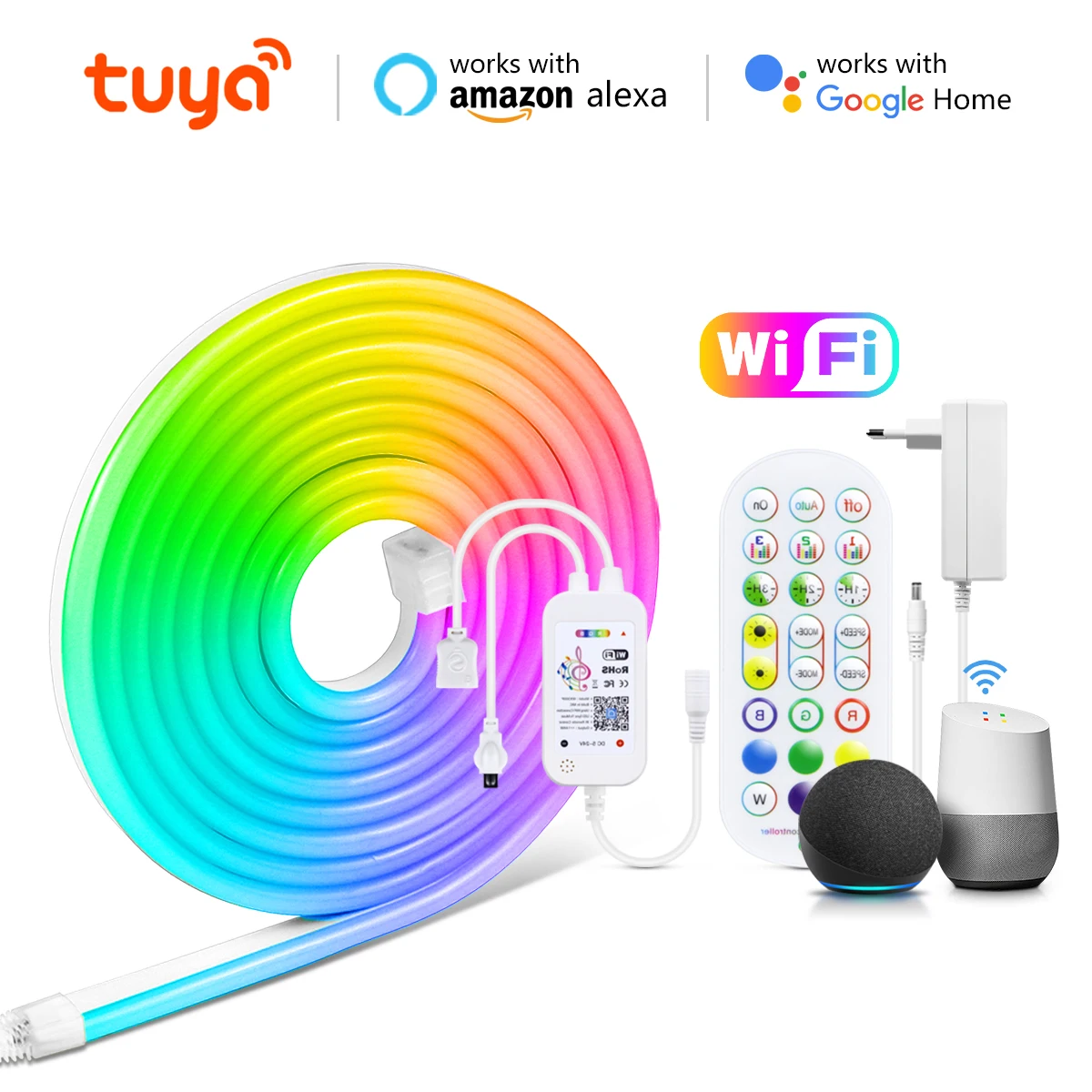 5M 3M 2M 1M Tuya Smart Life RGB światło neonowe LED 12V WiFi LED pasek Neon znak dekoracja lampa Alexa Google dom z pilotem