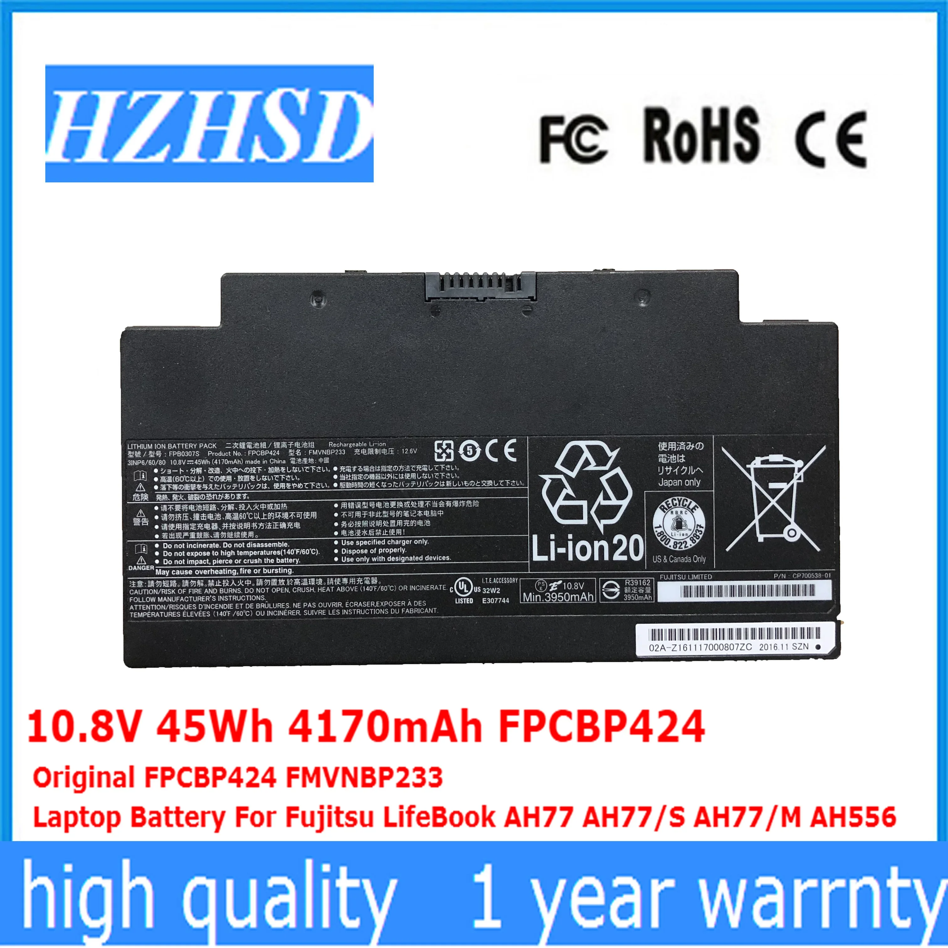 

10.8V 45Wh 4170mAh FPCBP424 Original FPCBP424 FMVNBP233 Laptop Battery For Fujitsu LifeBook AH77 AH77/S AH77/M AH556