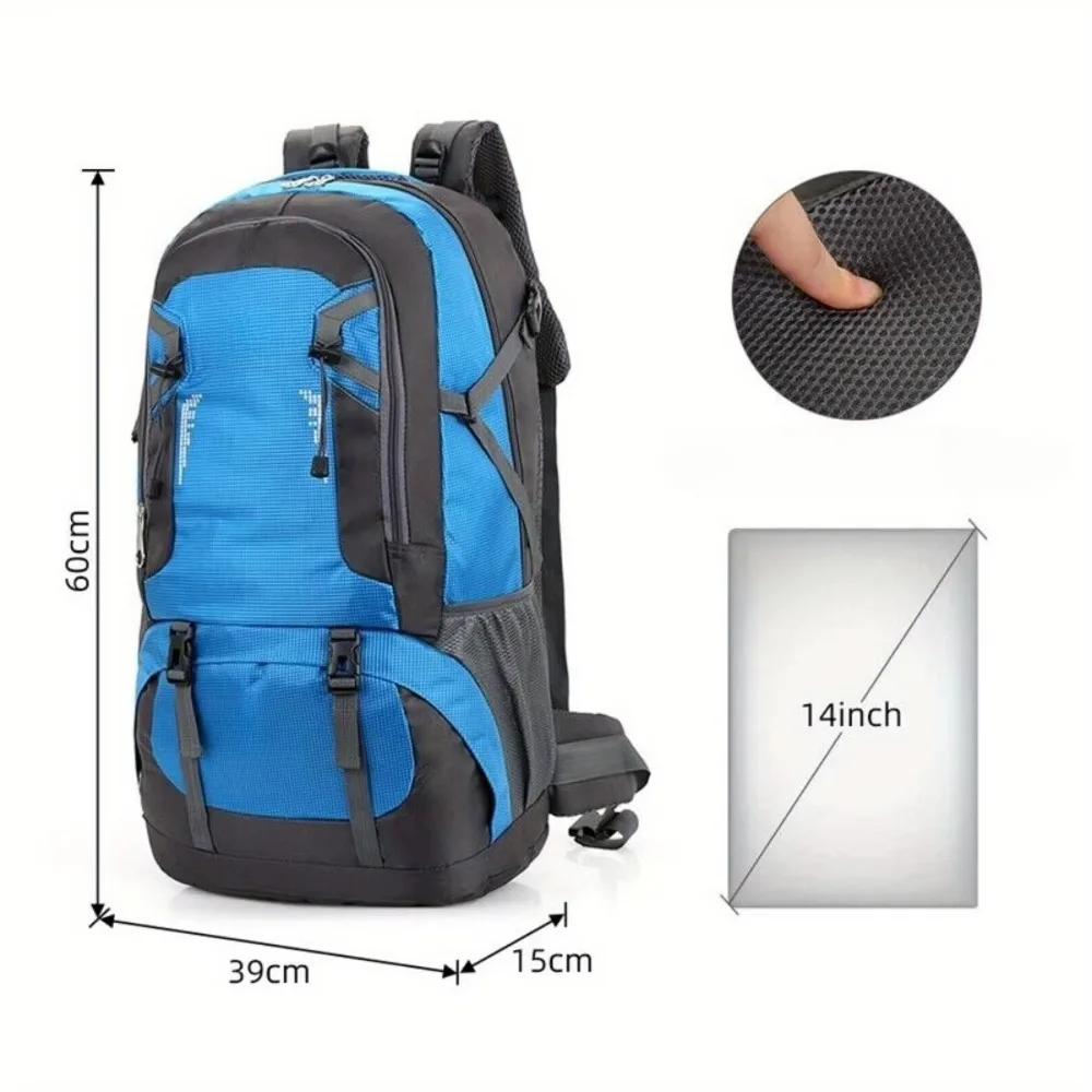 Mochila de senderismo para actividades al aire libre, con capacidad de 60 litros, correas ajustables para los hombros y cinturón para la cintura. Mochila versátil e informal, ideal para acampar, hacer montañismo, viajar y andar en bicicleta.