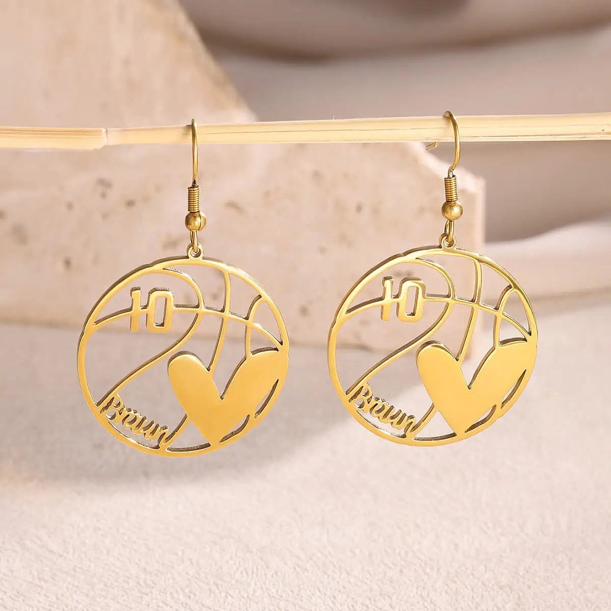 Custom Basketball Earring Personalization Number Drop Earrings Heart Stainless Steel Earrings For Women Love Piercing Jewelry