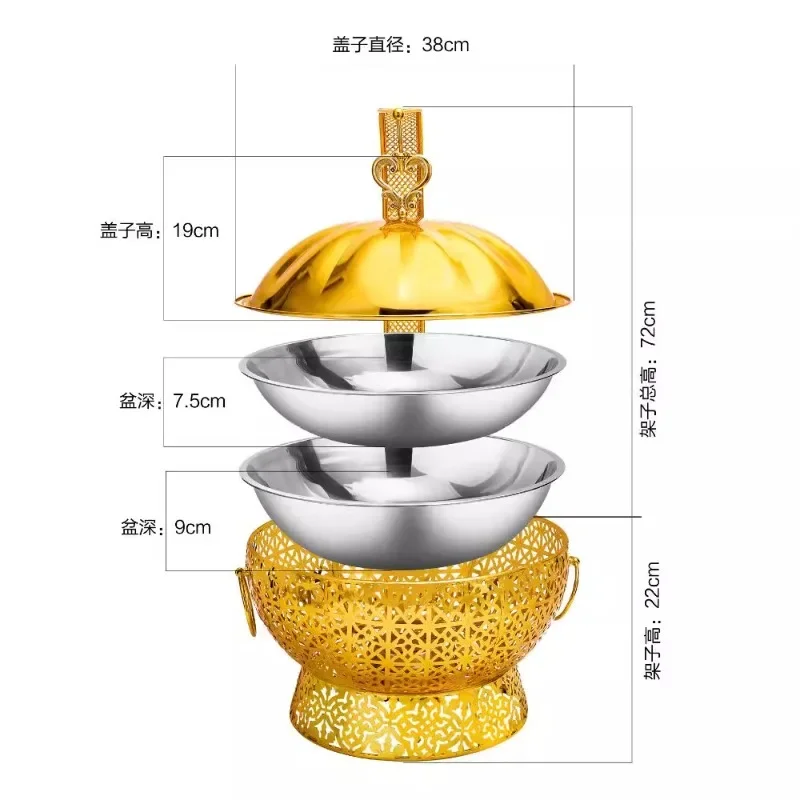 

Stainless steel dining stove round with lid alcohol heating rotating golden buffet pot constant temperature hanging pot wholesal