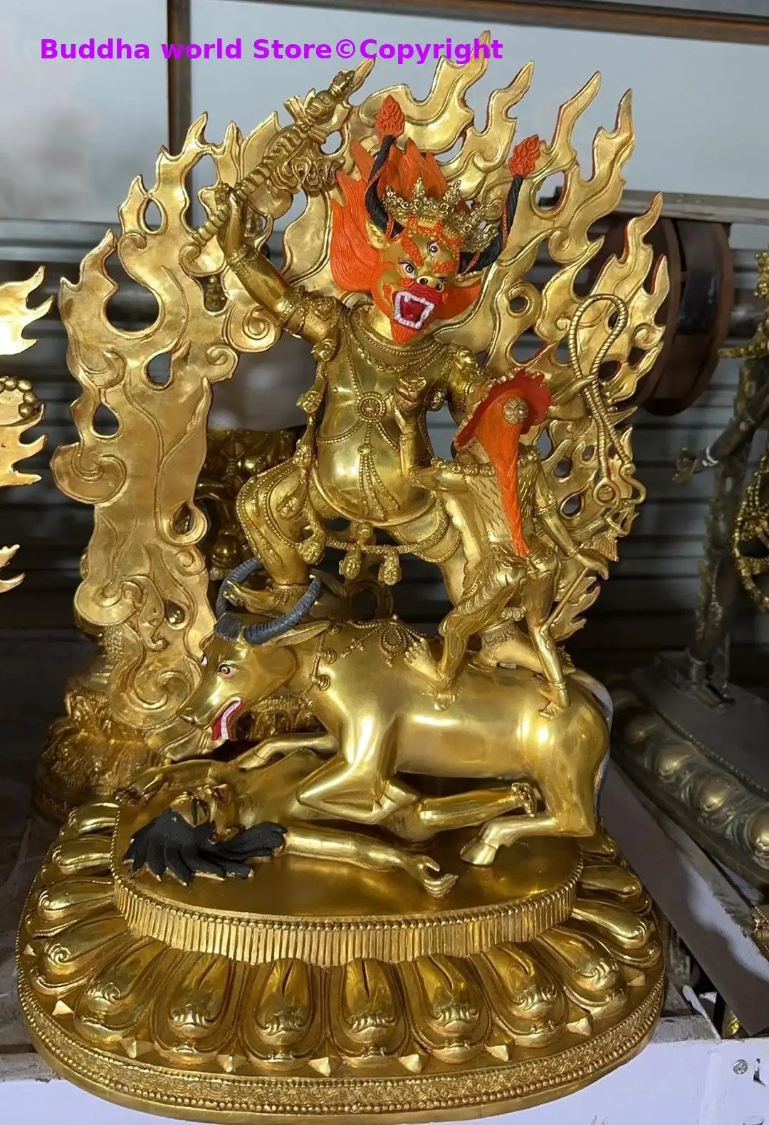 

Tantric Buddha statue Yamaraja Dharma Protector Dharmapala Subduing demons Tibetan buddhist family merit worship 50% off