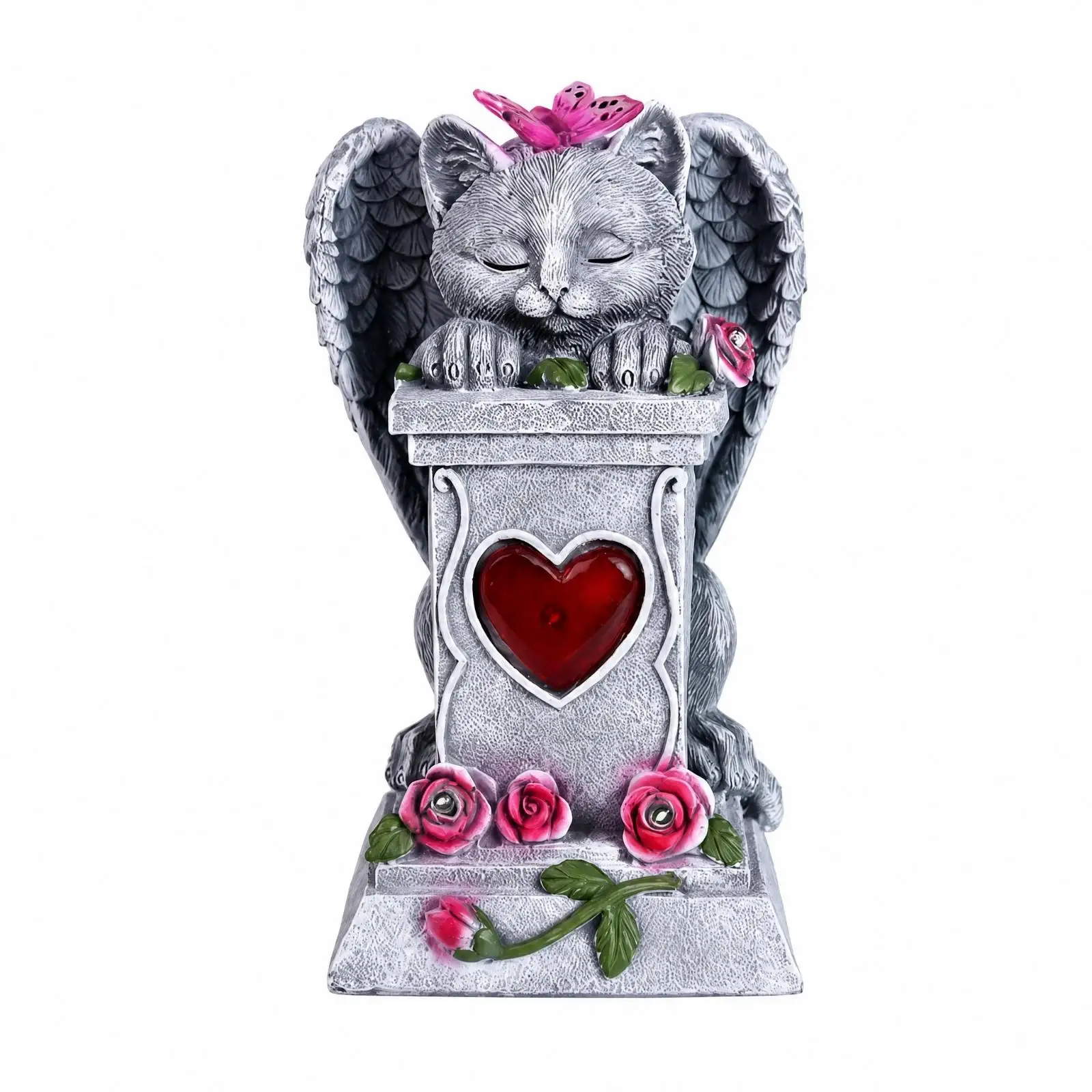 Solar-Powered Angel Cat Decor Statue Decorative Sleeping Cat Decor Ornament with Solar Light Outdoor for Courtyard, Flowerbeds,