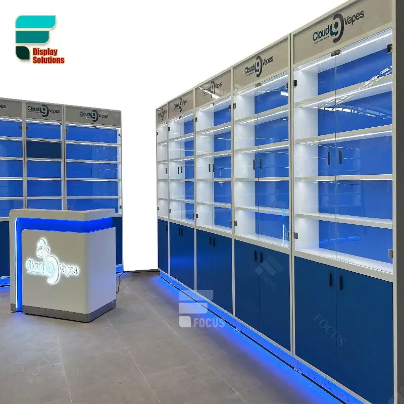 (customized)Retail Display Counters Metal And Glass Wall Cabinet Smoke Shop Cabinet Display Convenience Store