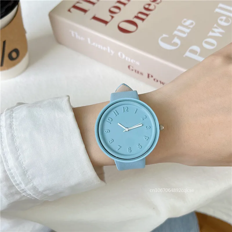 Famous Brand Simple Leather Belt Watch Macaron Women Student All-match Sport Bracelet Quartz Wristwatch Fashion Clock Wholesale