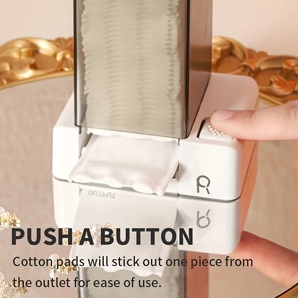 Button Type Cotton Pad Dispenser Dustproof Clear Makeup Cotton Storage Case One-click Output Cosmetic Organizer for Dresser