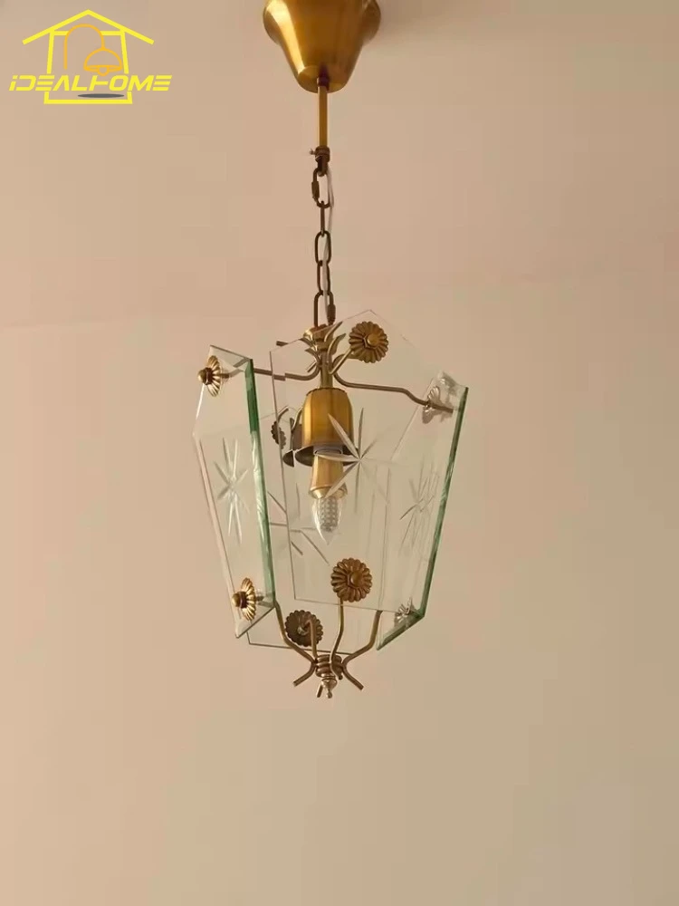 

Italian Design Medieval Glass Petal Copper Chandelier Lighting LED E27 Gold Lustre Vintage Hanging Lamp Bedroom Kitchen Corridor