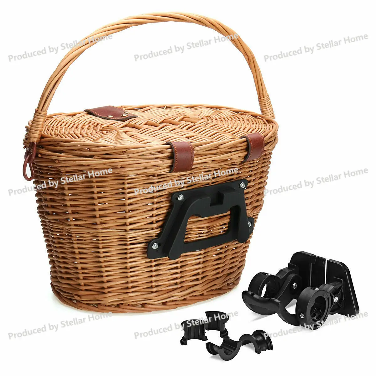 Rattan Bicycle Basket with Lid Pastoral Lady Wind Willow Shopping Portable Woven Basket