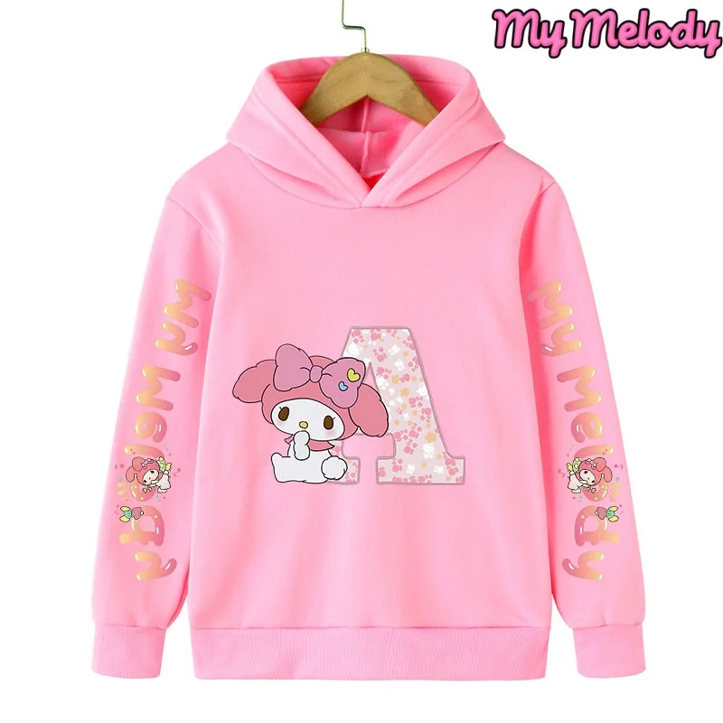 

Детская толстовка My Melodys с надписью ABCD Kawaii, осенний детский пуловер с героями мультфильмов, повседневная одежда в стиле аниме, топ с длинными рукавами для мальчиков и девочек
