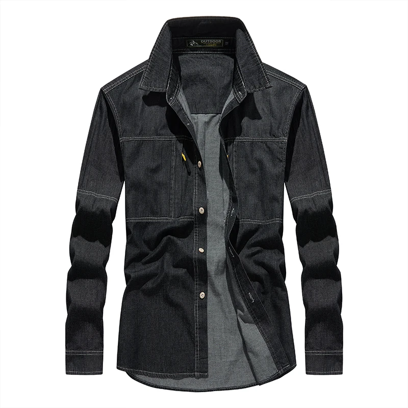 الرجال الدنيم قميص عالية الجودة القطن الرجال قميص البضائع التكتيكية ملابس العمل سترة فضفاضة عادية كم طويل ملابس الصيد