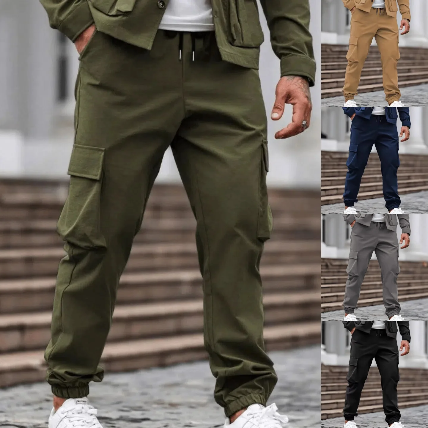 

2025 New Men's Workwear Pants, European And American Men's Loose Straight Casual Pants, Men's Workwear Pocket Pants