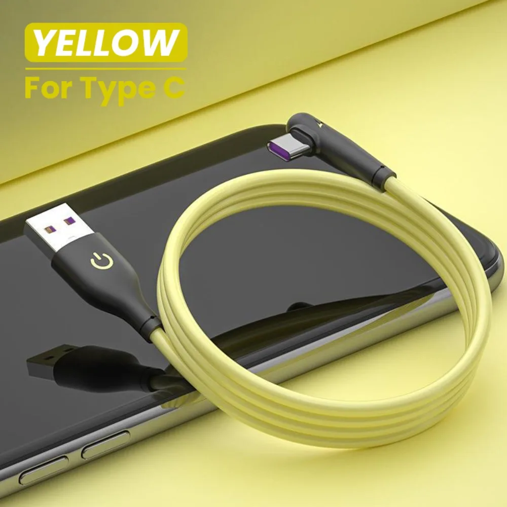 Type C Charge Wire Charging Line Usb C 90 Degree Charger Cable 5A Type C Cable Fast Charging Cord Soft Silicone USB C Cable