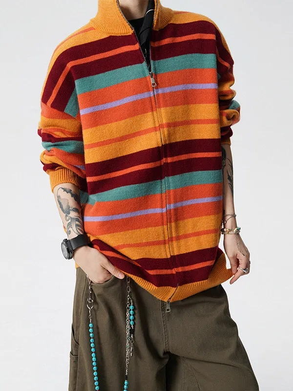 

Американский открытый кардиган в радужную полоску, мужской зимний повседневный свитер High Street Lazy Sle, уличный джинт для пар