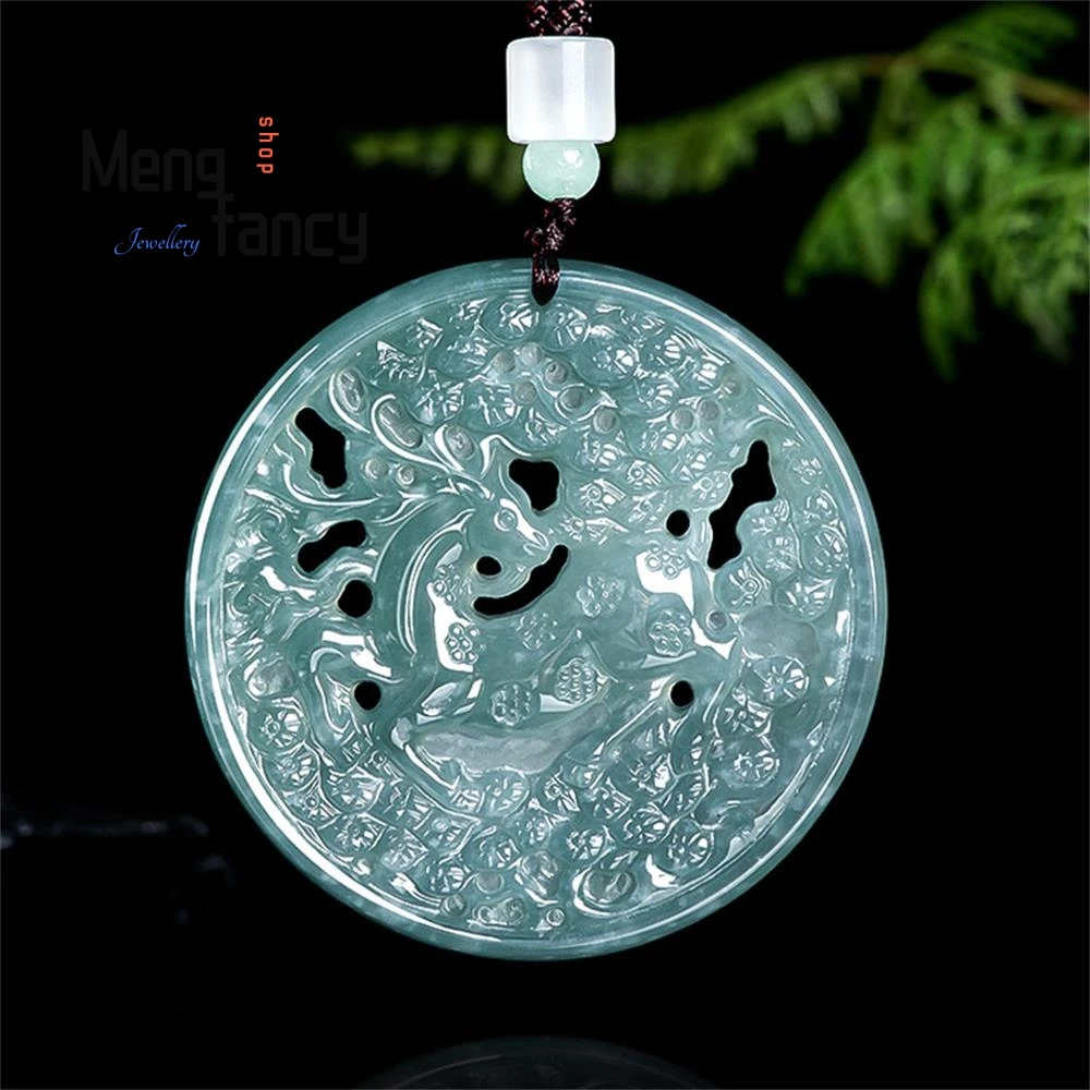 

Natural A-goods Jadeite Blue Water Plum Blossom Deer All The Way To Have You Deer Card Jade Pendant Mascots Fashion Fine Jewelry