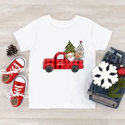 Kids Christmas T Shirt Santa Claus Elk Deer Christmas Tree Print T-Shirts Round Neck Funny Short Sleeve Xmas Boy Girl New Tshirt