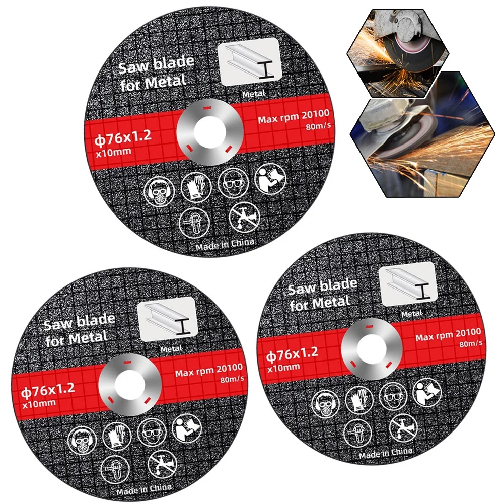 Disco de corte para rebarbadora, rebolo de resina, lâmina de serra, peças sobressalentes, ferramentas elétricas domésticas, 3PCs, 76mm, 3in