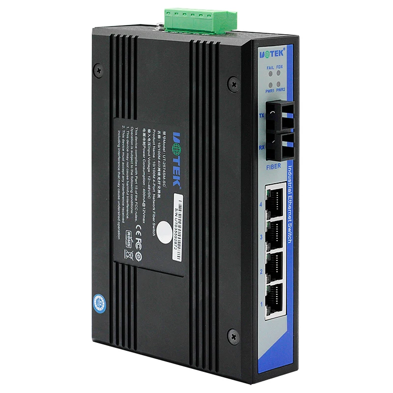 UOTEK 10/100M 4 Ports Media Converter High Quality Ethernet Switch Unmanaged with Overload Protection UT-2574 SC Connector