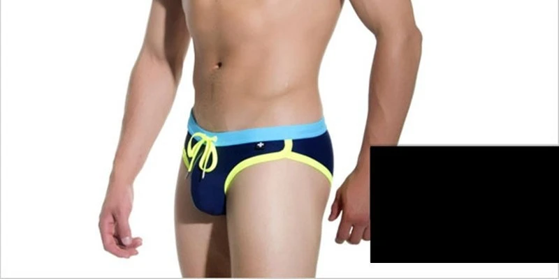 Men's Color Block Triangle Swim Briefs Drawstring Waist Quick Dry Beach Swimming Trunks