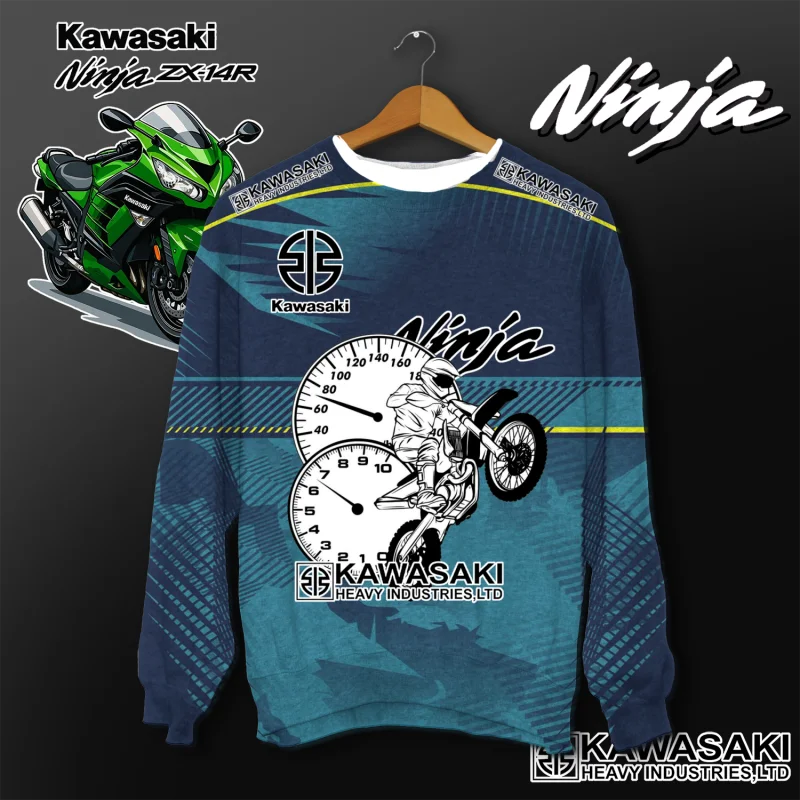 كاواساكي دراجة نارية سباق فريق الرجال تي شيرت طويل الأكمام ربيع الخريف بلايز الشارع الكتابة على الجدران الملابس العصرية نمط ريت #2