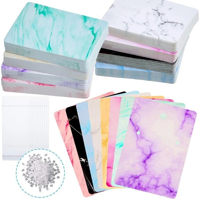 Marble Earring Necklace Display Card Set Include Jewelry Display Cards Self-Seal Bags Earring Backs for Earring Packing