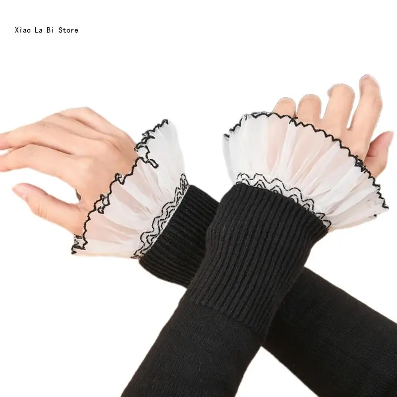 Ruffled False Sleeves DIY Detachable Sleeves Elastic Lace Wrist Cuffs for Sweater Dress Blouses Decors Cuff Decors XXFD