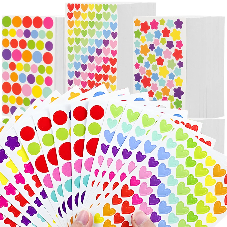 18Pcs Colorful Self-Adhesive Scrapbook Stickers, Heart Star Dot Diary Decorative Stickers for Notebook Album Graffiti DDJ