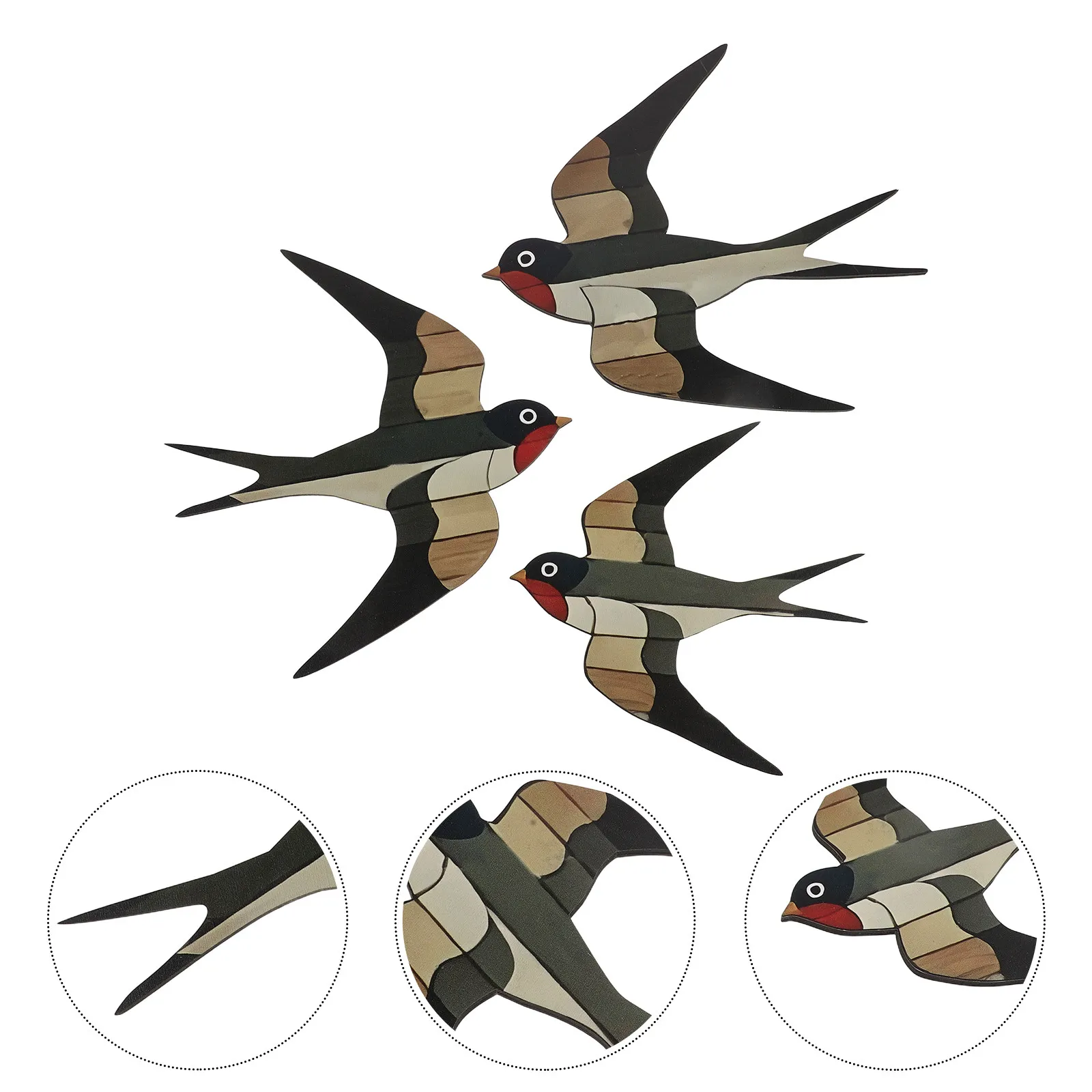 3Pcs Wood Bird Wall Art Flying Swallow Sculpture Rustic Style for Modern Home Living Room Office Decoration Bird Home Wall Decor