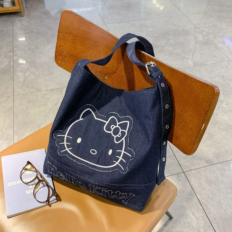 

Y2k New Denim Bucket Bag Large Capacity Shoulder Bag Casual Crossbody Bag Commuting Bag Adjustable Shoulder Strap
