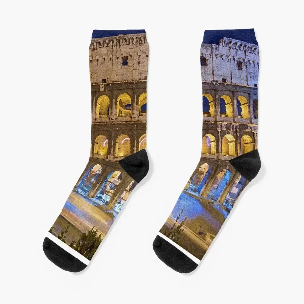 Colosseum in Rome Italy Painting at Night Socks football valentine gift ideas hiking floral Designer Man Socks Women's