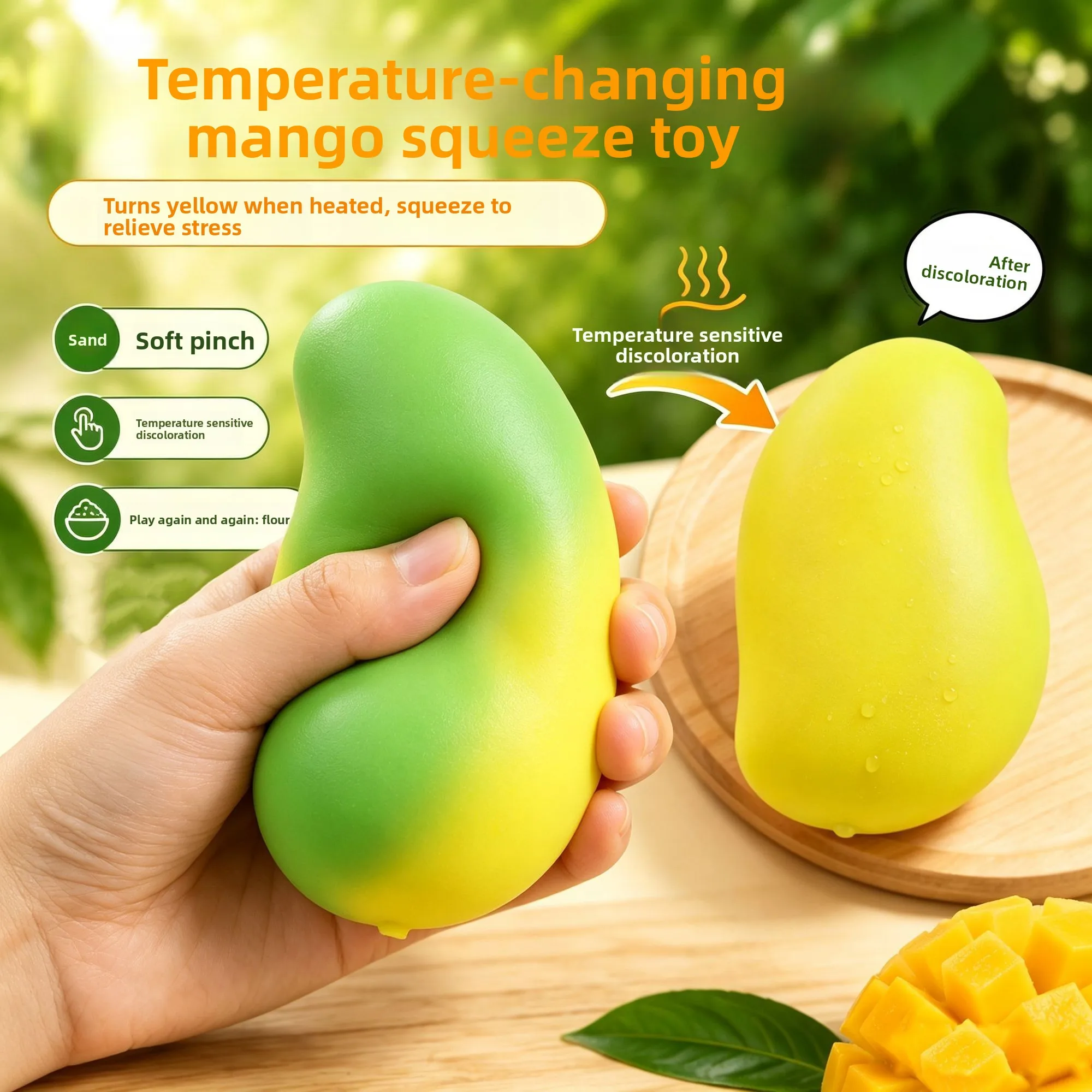 Color-changing Decompression Mango Fluid Simulation Fruit Ultra-soft Toy Decompression Stress Anxiety Relief Squeeze Prank Toy