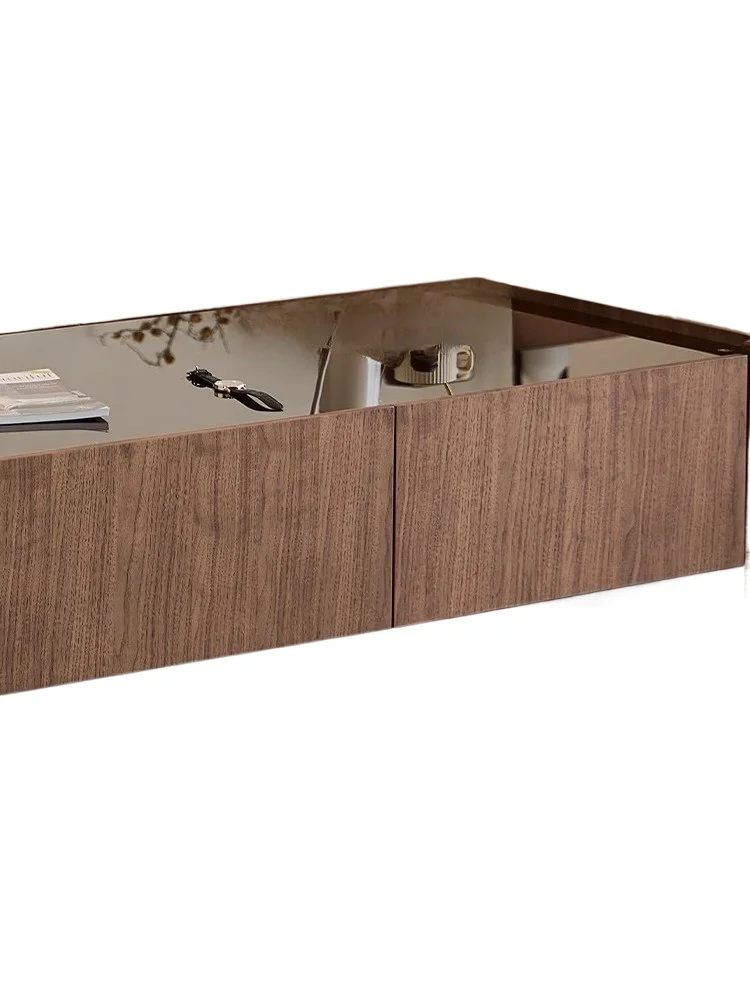 

Medieval style small coffee table living room retro wabi-sabi wind solid wood tea table black walnut tempered glass