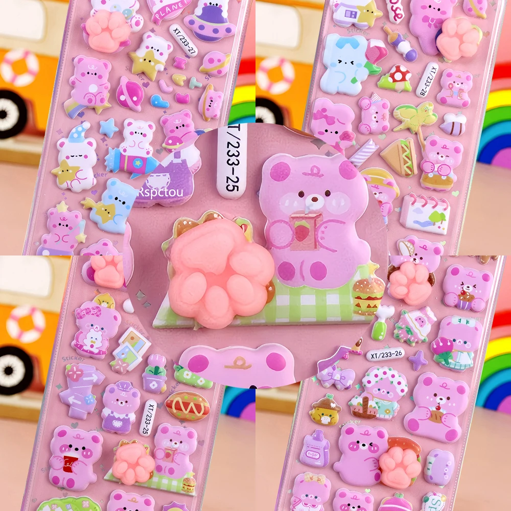 สติกเกอร์ลายการ์ตูนหมีน้อย 4 ชิ้น สติกเกอร์น่ารัก ตลก นุ่มนิ่ม สำหรับตกแต่ง ติดแล็ปท็อป โทรศัพท์ ของเล่นคลายเครียด