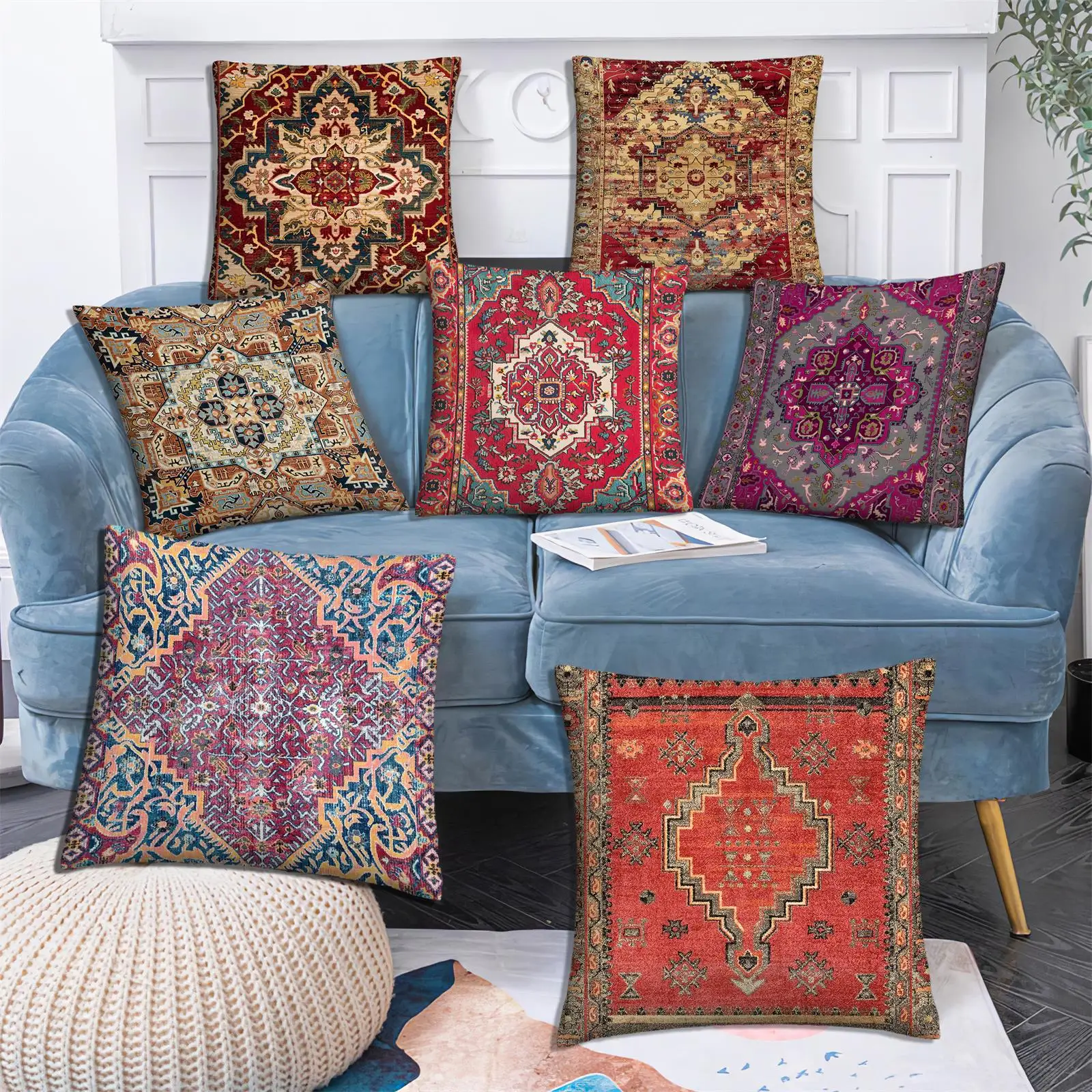 Moroccan ethnic cushion cover, short plush pillowcase 40x40 45x45 50x50 60x60, sofa decorative cushion cover, home decoration